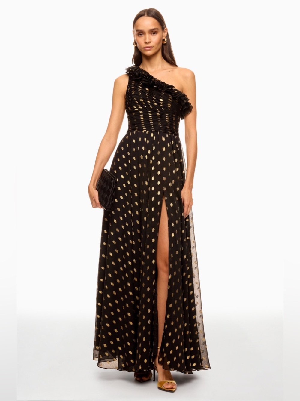leena for Mac Duggal One Shoulder Ruffle Gown